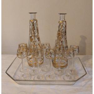 Service à Liqueur - Verre émaillé - Art Nouveau - V. 1900.