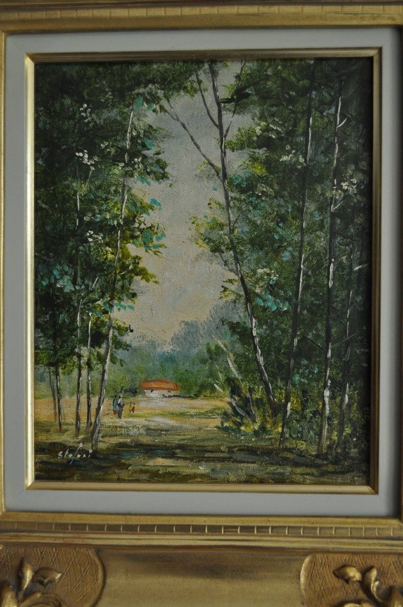 Pierre Stefani Huile Sur Toile Paysage La Clairière Daté 89 Tableau beau cadre en bois doré-photo-2