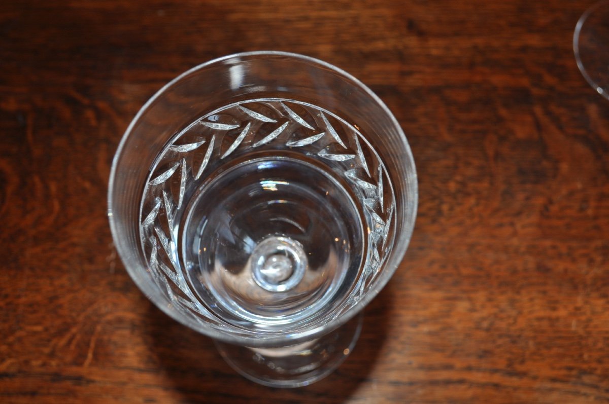 Series Of 12 Water Or Wine Glasses In Cut Crystal From Vannes Le Châtel Service Height 17 Cm-photo-3
