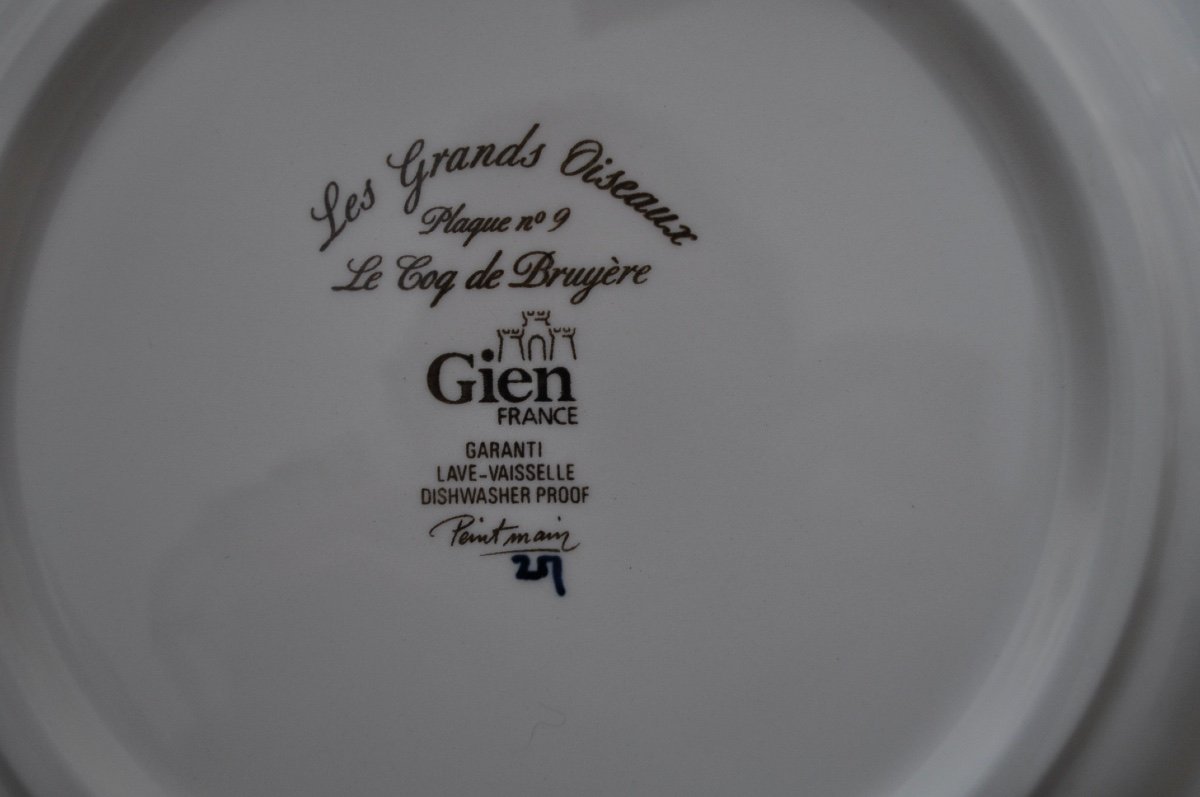 Rare Assiette En Faïence De Gien Les Grands Oiseaux Le Coq De Bruyère Plaque N° 9 naturaliste-photo-1