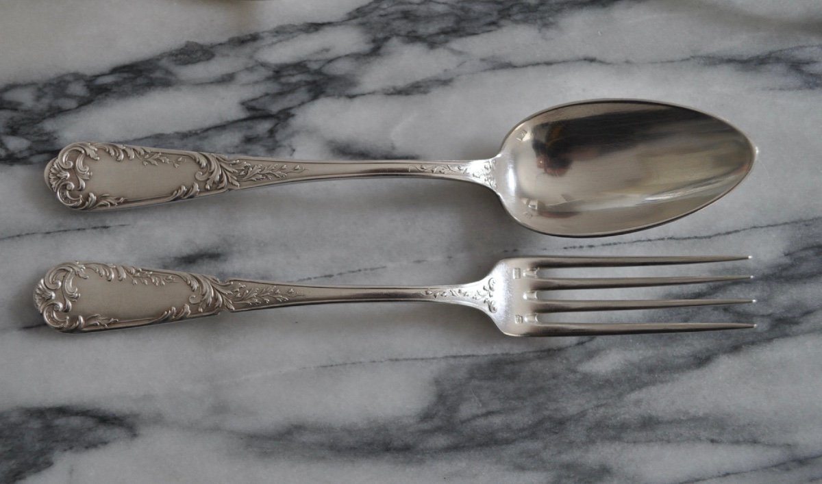 Sfam Housewife In Silver Metal Forks And Spoons Louis XV Rococo Cutlery Service-photo-3