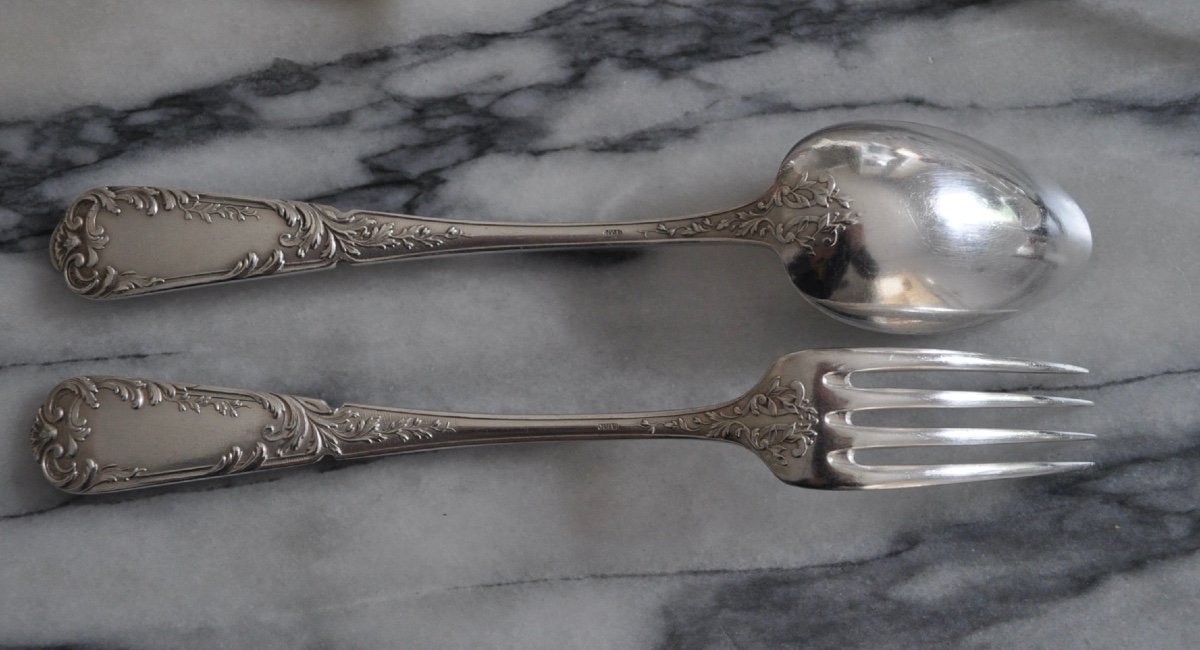 Sfam Housewife In Silver Metal Forks And Spoons Louis XV Rococo Cutlery Service-photo-4