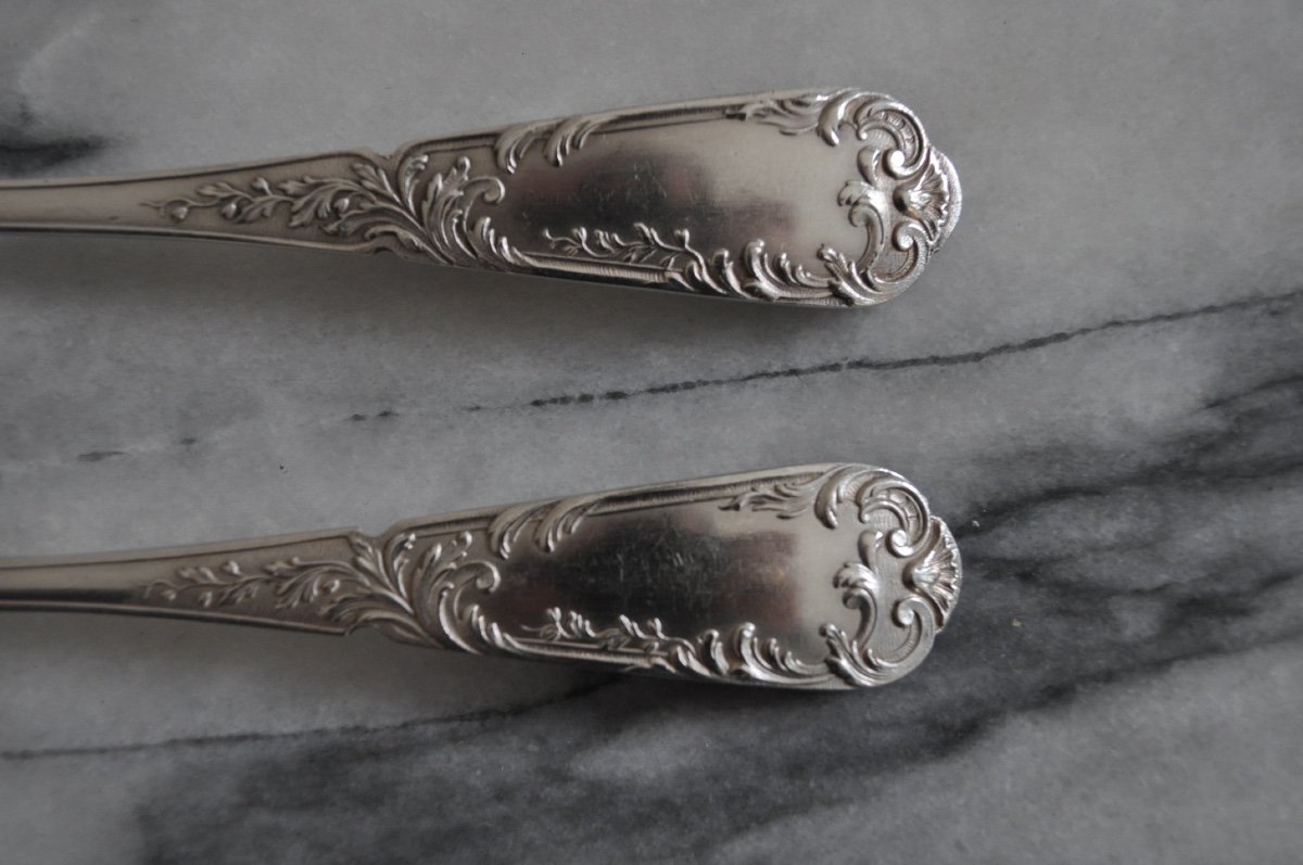 Sfam Housewife In Silver Metal Forks And Spoons Louis XV Rococo Cutlery Service-photo-3