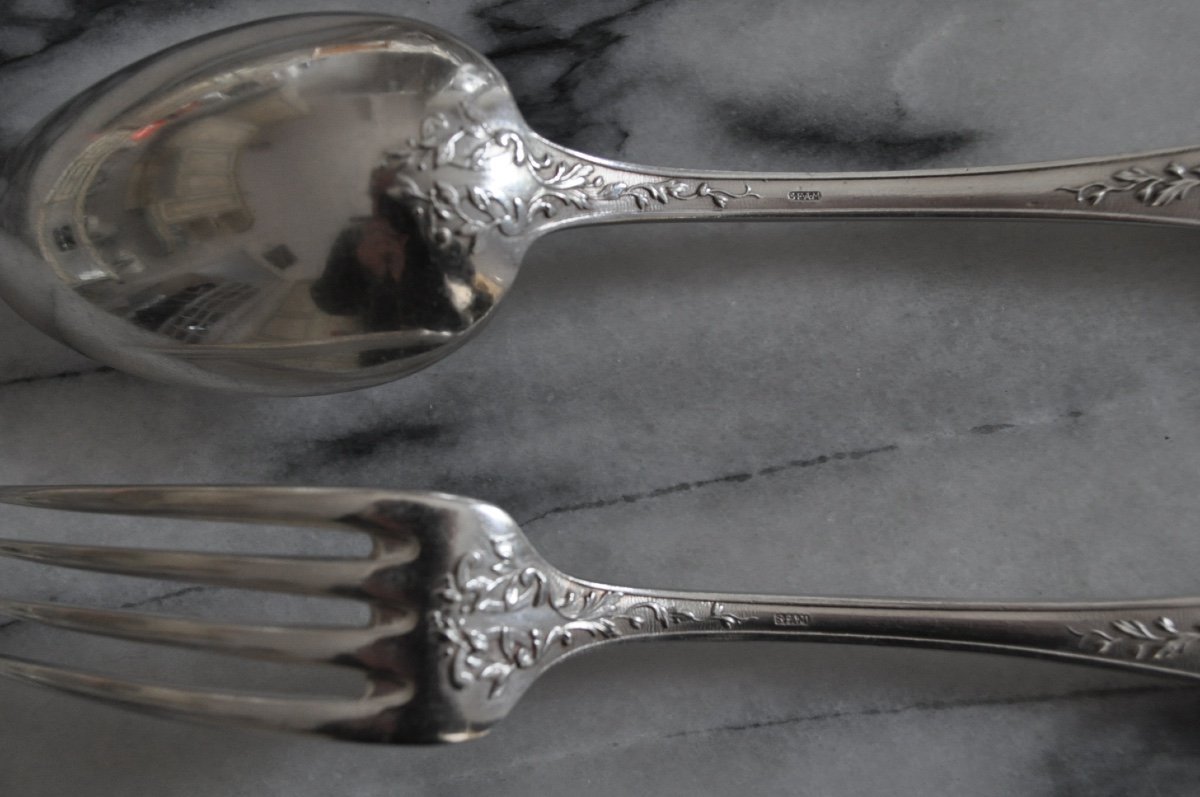 Sfam Housewife In Silver Metal Forks And Spoons Louis XV Rococo Cutlery Service-photo-4