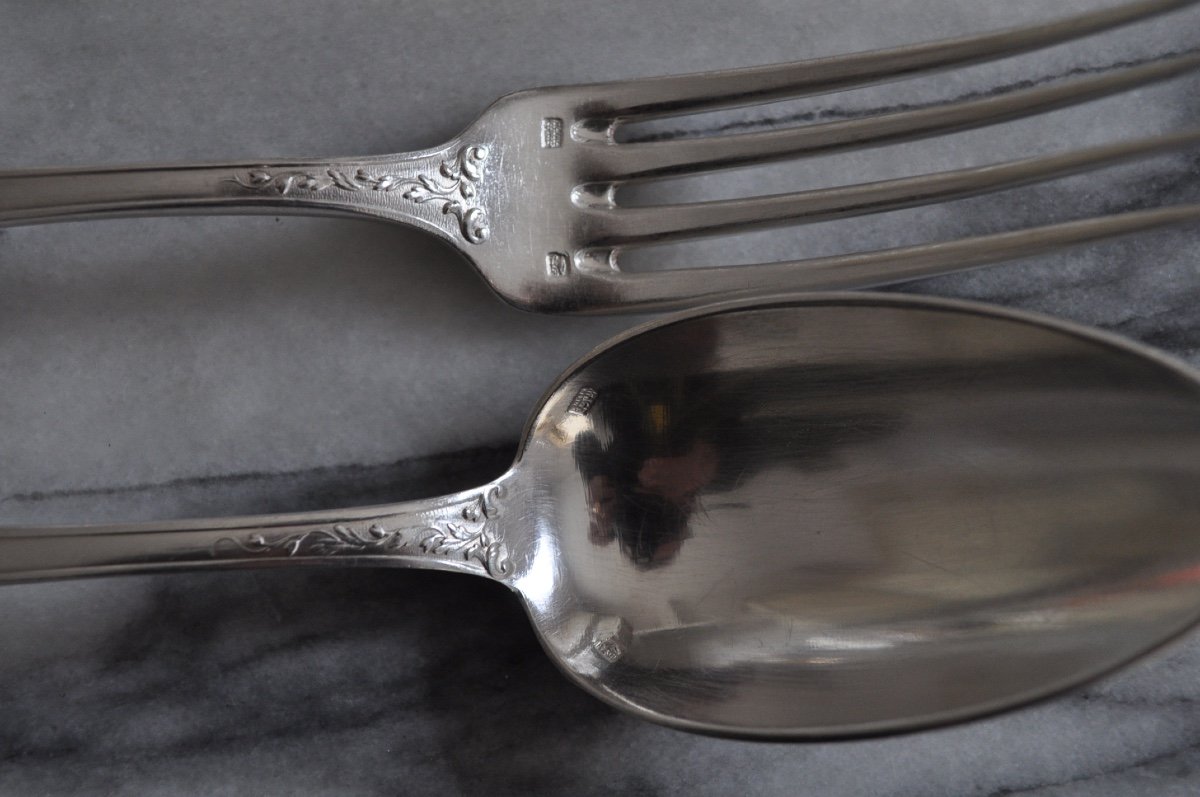 Sfam Housewife In Silver Metal Forks And Spoons Louis XV Rococo Cutlery Service-photo-6