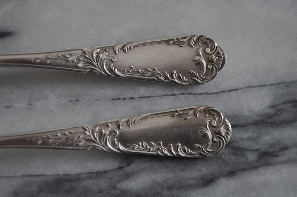 Sfam Housewife In Silver Metal Forks And Spoons Louis XV Rococo Cutlery Service-photo-7