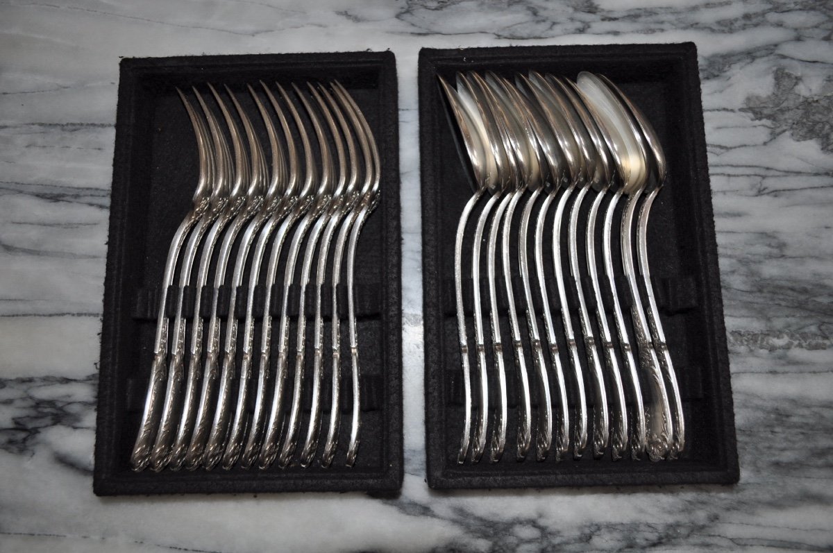 Sfam Housewife In Silver Metal Forks And Spoons Louis XV Rococo Cutlery Service-photo-8