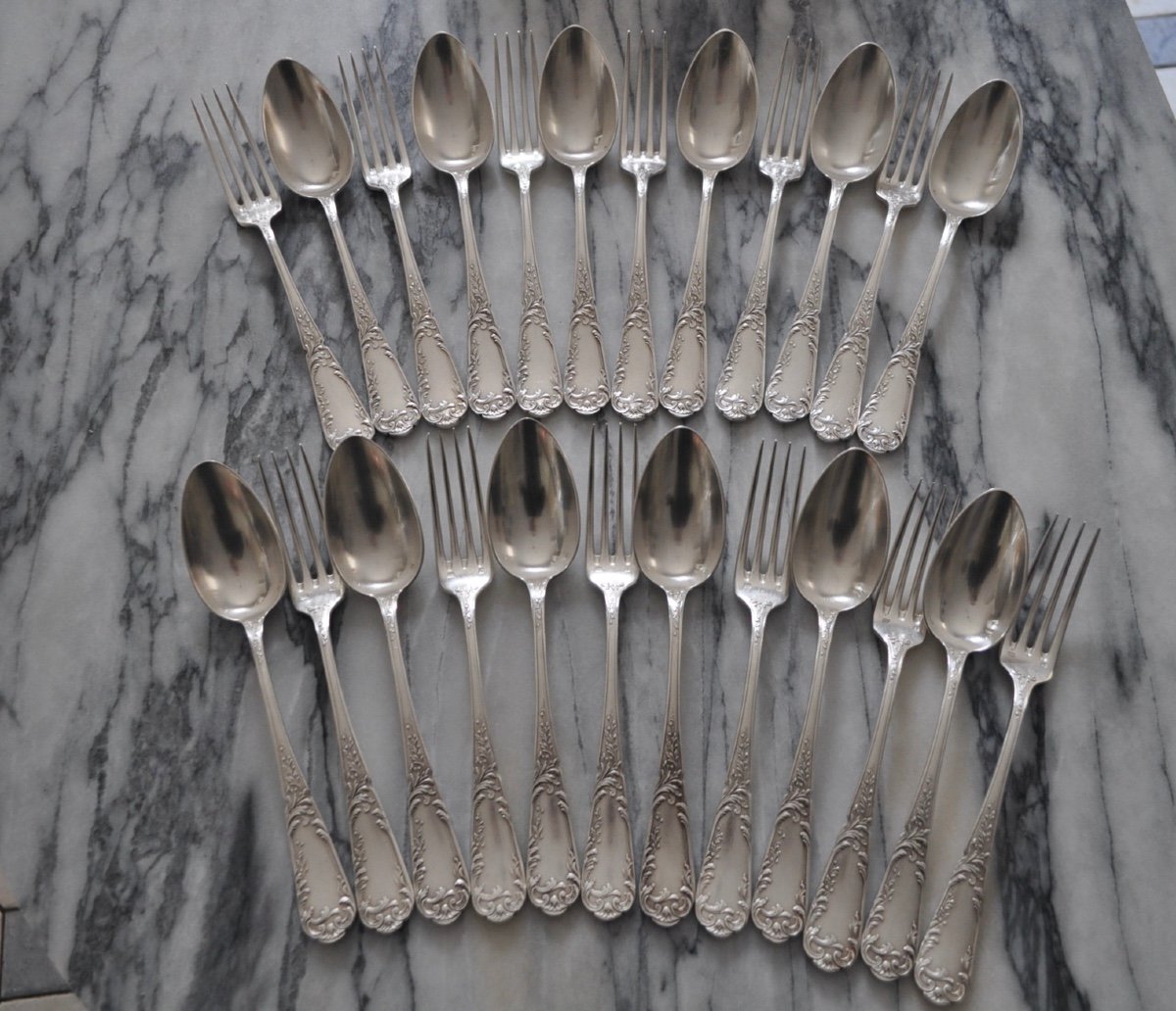 Sfam Housewife In Silver Metal Forks And Spoons Louis XV Rococo Cutlery Service