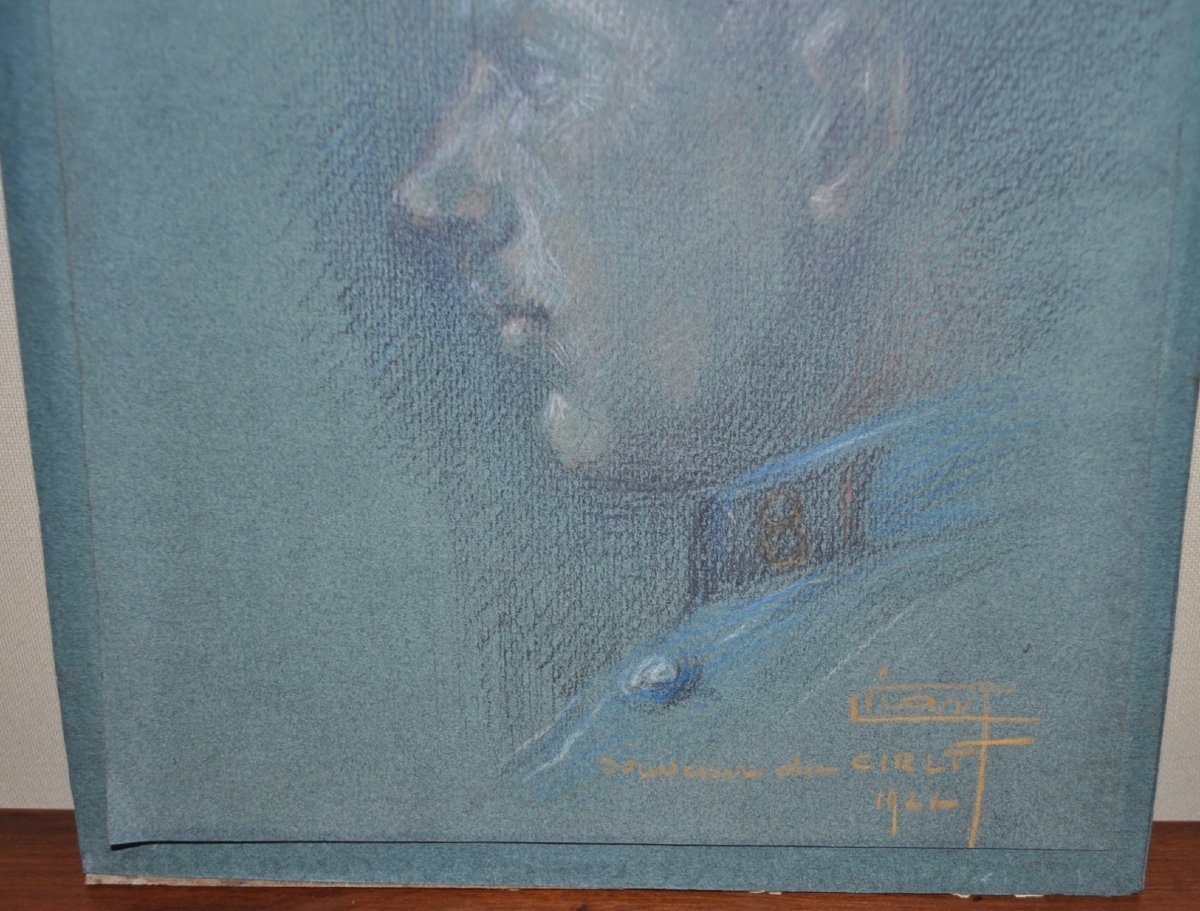 Dessin Au Pastel Ou Crayon Portrait De Militaire Daté 1922 Souvenir Du Cirlt-photo-4