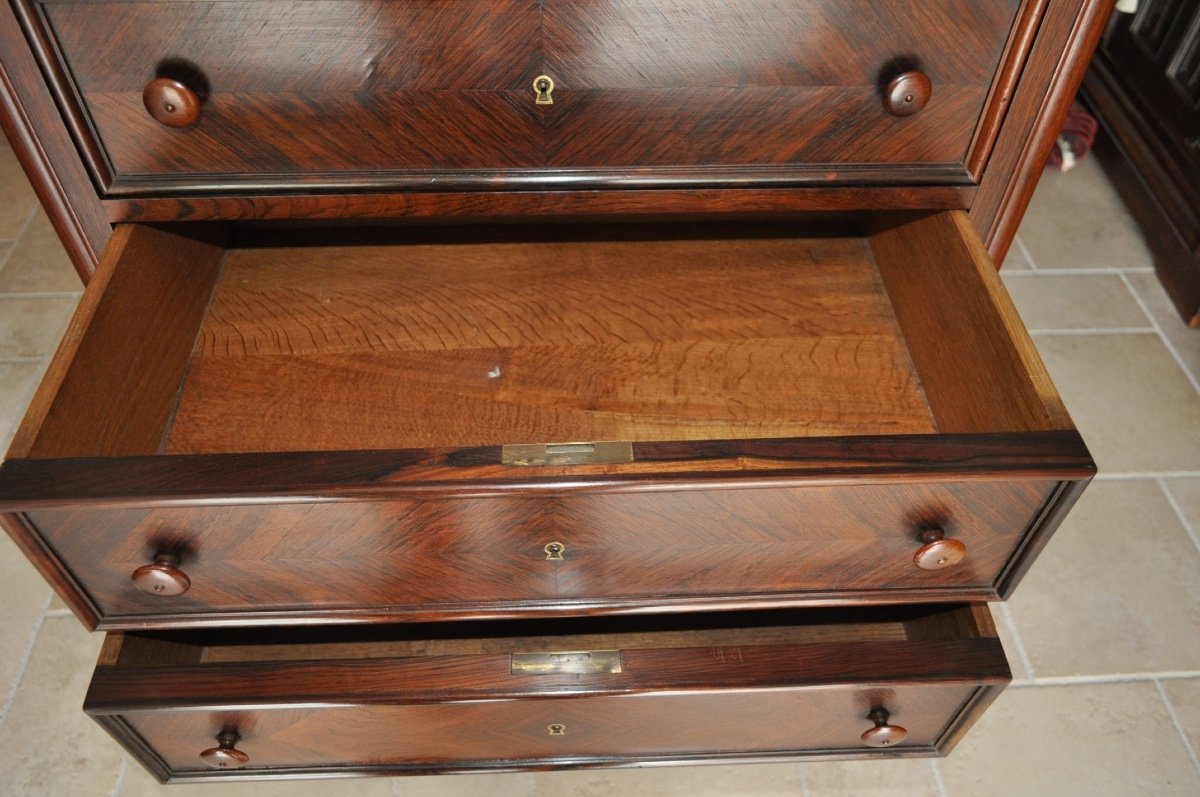 Small Weekly Planner In Rosewood From The Napoleon III Period 19th Commode 7 Drawers Antique Furniture-photo-2