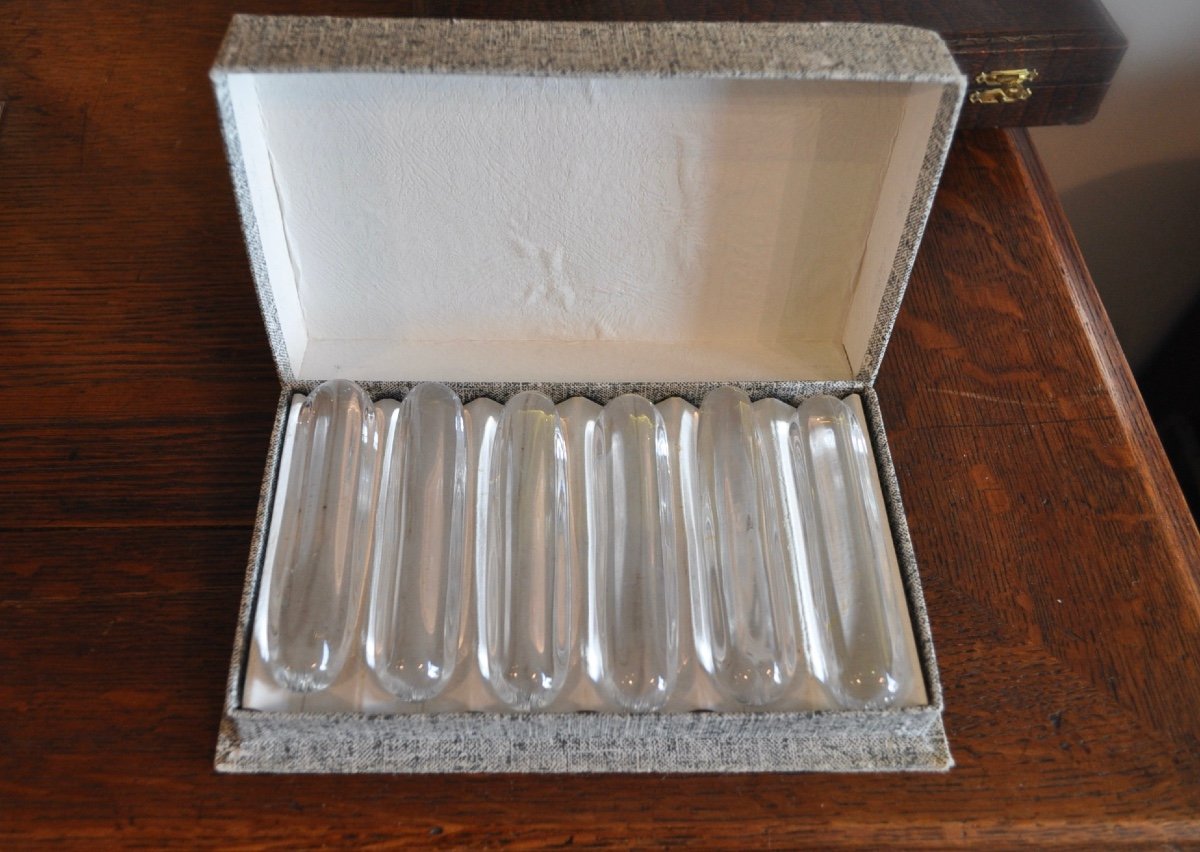 Series Of 6 Crystal Knife Holders Signed Daum France Six Knife Holders In A Gift Box-photo-4