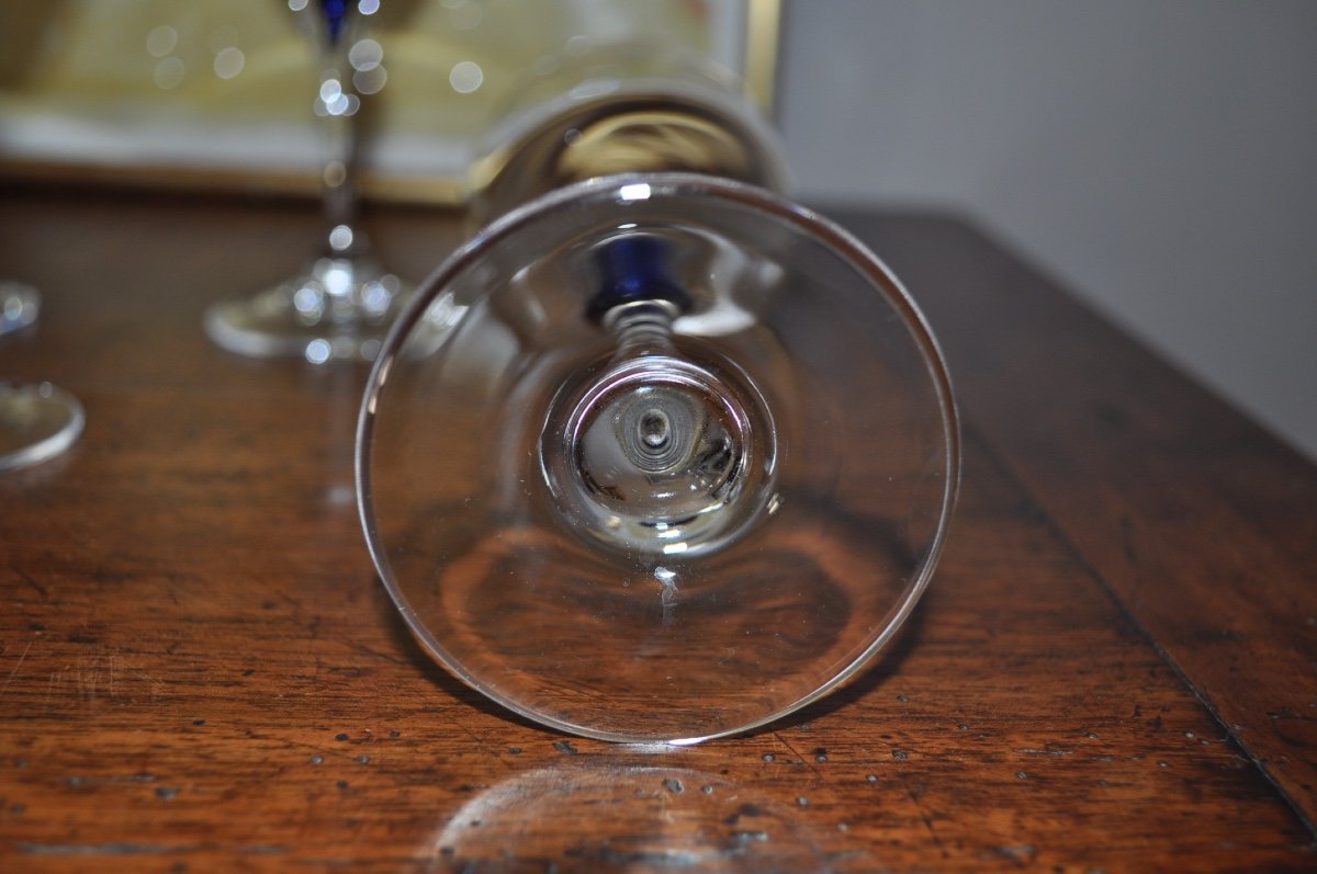 Series Of 6 Water Or Wine Glasses 19.5 Cm In Cristal d'Arques Venice Model Sapphire Blue Drop-photo-4