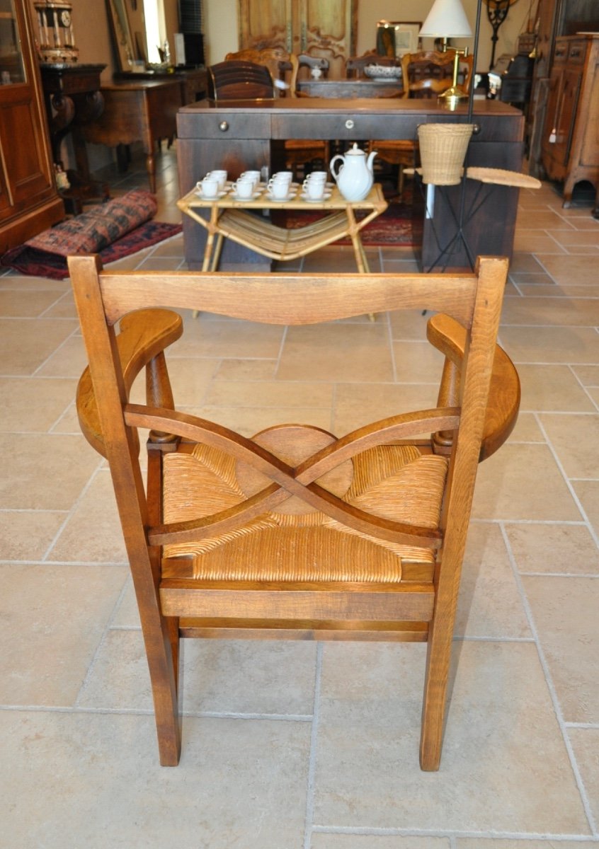 Rare Straw Armchair From The 50s In Solid Wood-photo-3