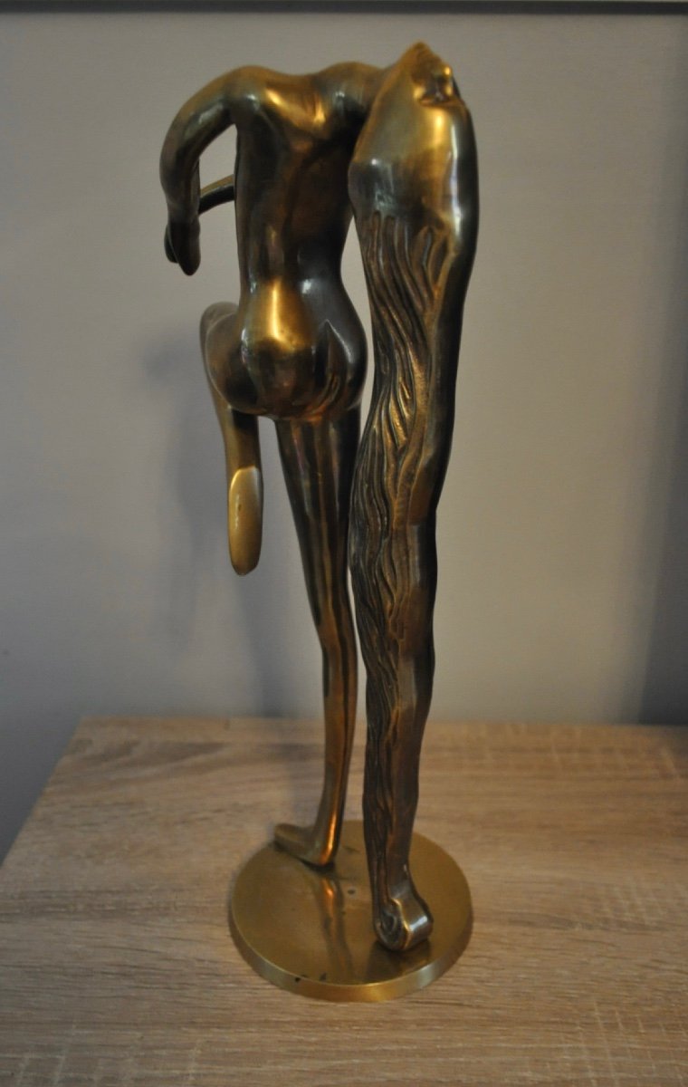 Bronze Statuette Sculpture "naked Woman With Long Hair" Year 60 - 70-photo-2