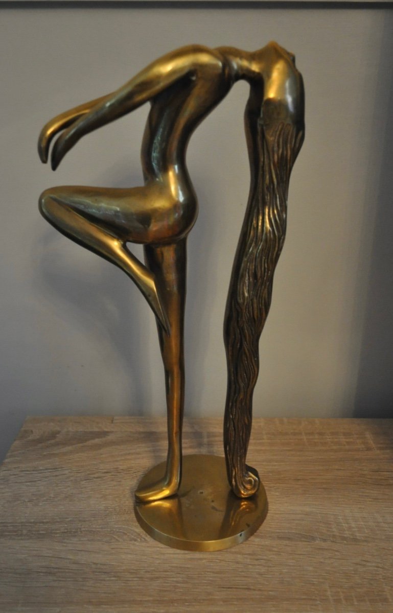 Bronze Statuette Sculpture "naked Woman With Long Hair" Year 60 - 70-photo-3