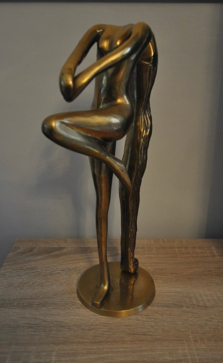 Bronze Statuette Sculpture "naked Woman With Long Hair" Year 60 - 70-photo-4