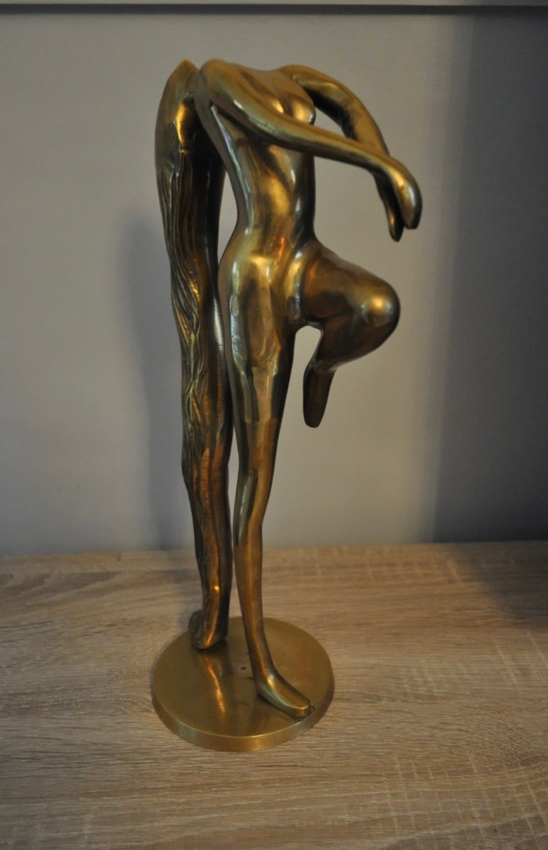 Bronze Statuette Sculpture "naked Woman With Long Hair" Year 60 - 70-photo-2