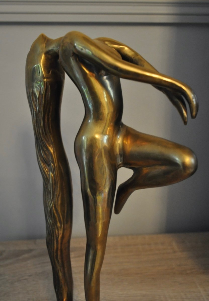 Bronze Statuette Sculpture "naked Woman With Long Hair" Year 60 - 70-photo-6