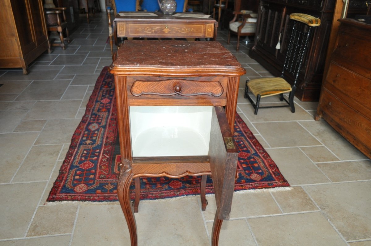 Table De Chevet Ancienne En Palissandre De Style Louis XV époque Fin 19ème dessus marbre rouge-photo-2