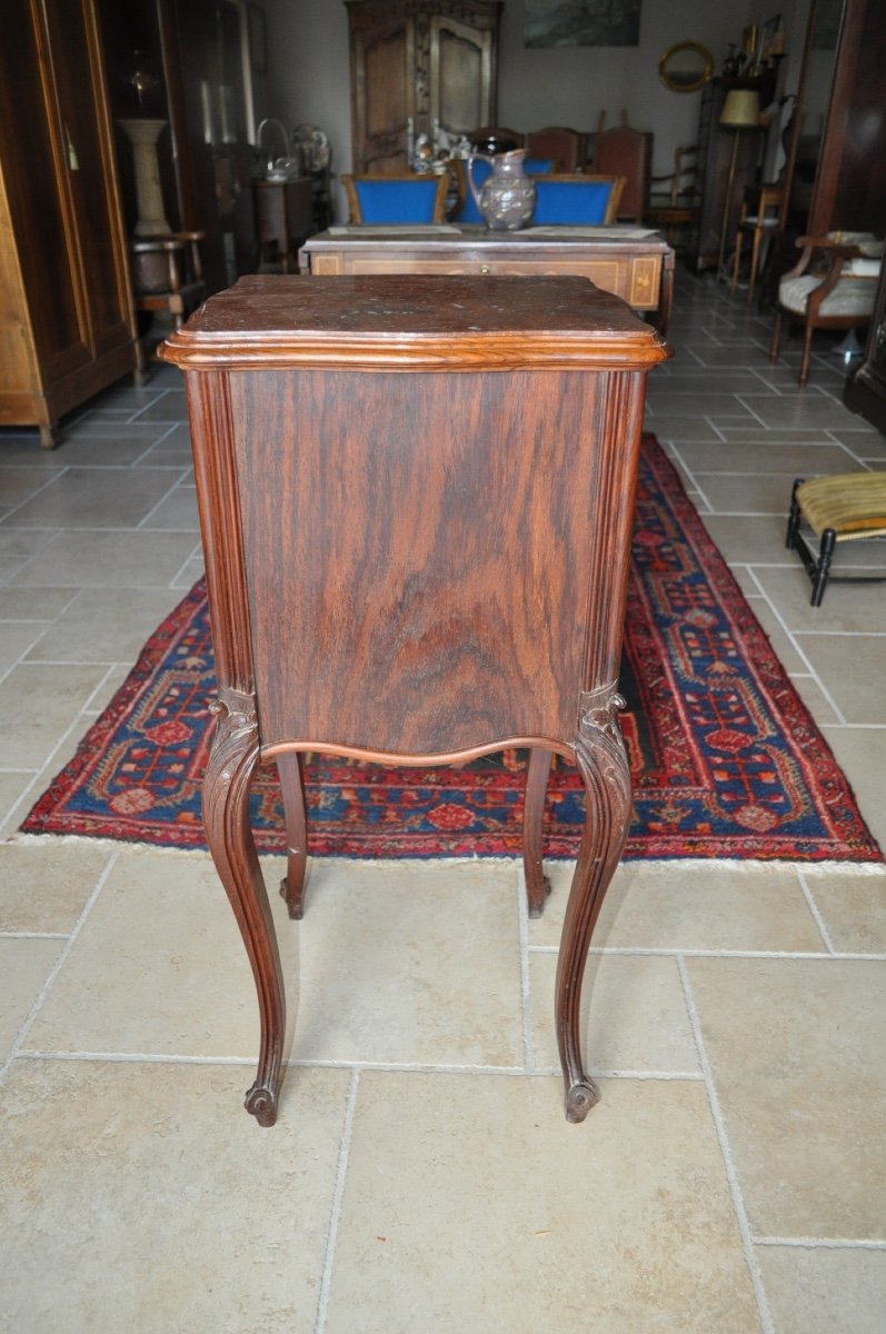 Antique Louis XV Style Rosewood Bedside Table, Late 19th Century, Red Marble Top-photo-3