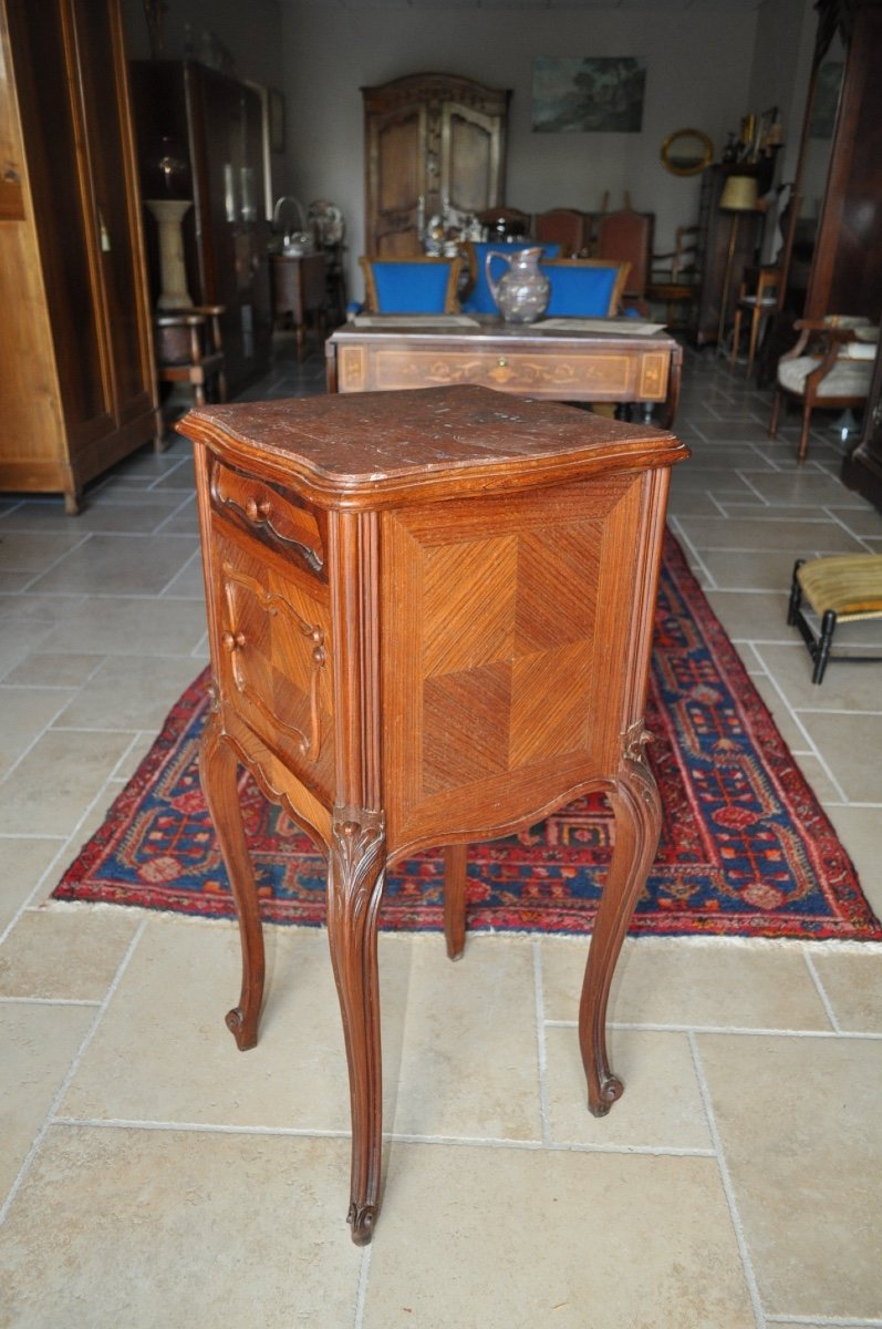 Antique Louis XV Style Rosewood Bedside Table, Late 19th Century, Red Marble Top-photo-4