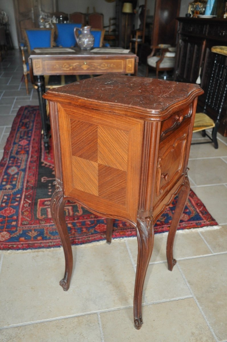 Antique Louis XV Style Rosewood Bedside Table, Late 19th Century, Red Marble Top-photo-2