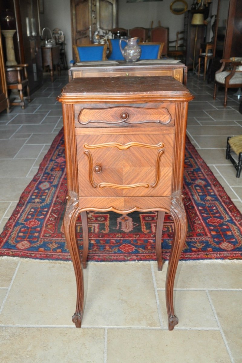 Antique Louis XV Style Rosewood Bedside Table, Late 19th Century, Red Marble Top