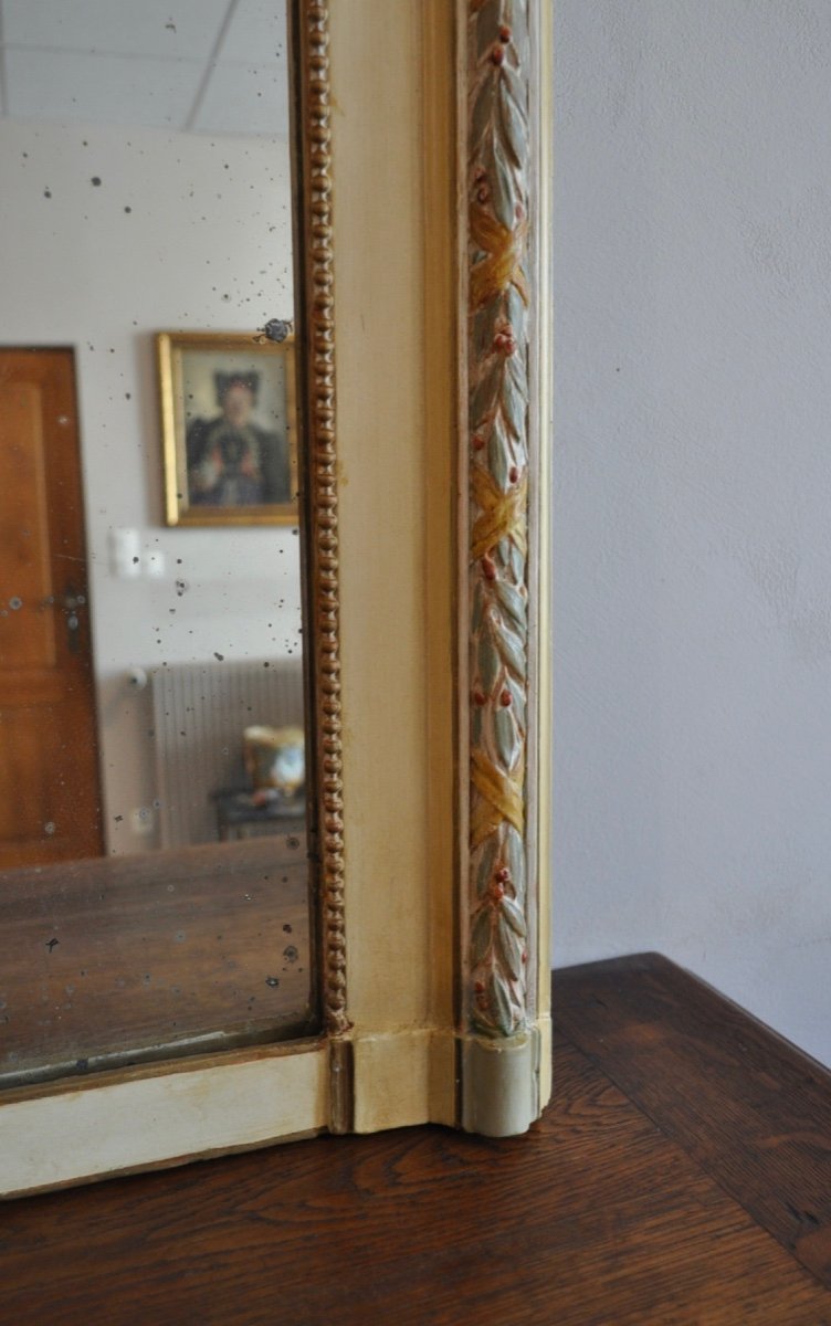 Large Louis XVI Style Mirror In Lacquered And Gilded Wood And Stucco From The 19th Century Napoleon III Mirror-photo-2