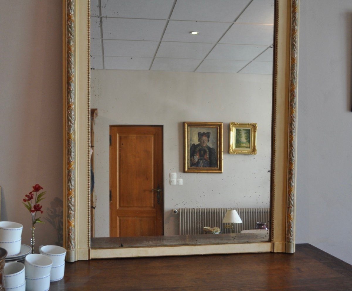 Large Louis XVI Style Mirror In Lacquered And Gilded Wood And Stucco From The 19th Century Napoleon III Mirror-photo-4