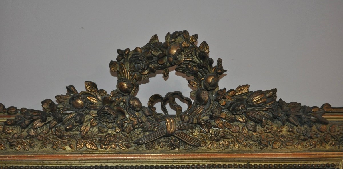 Miroir Ancien En Bois Et Stuc Doré d'époque 19ème Glace De Style Louis XVI Napoléon III-photo-2