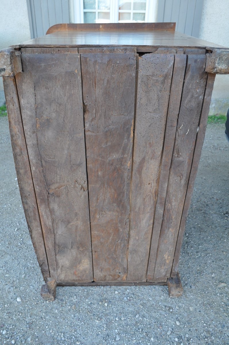 Small Antique Curved Chest Of Drawers From The Louis XIV Regency Period In Oak, Early 18th Century, To Be Restored-photo-4