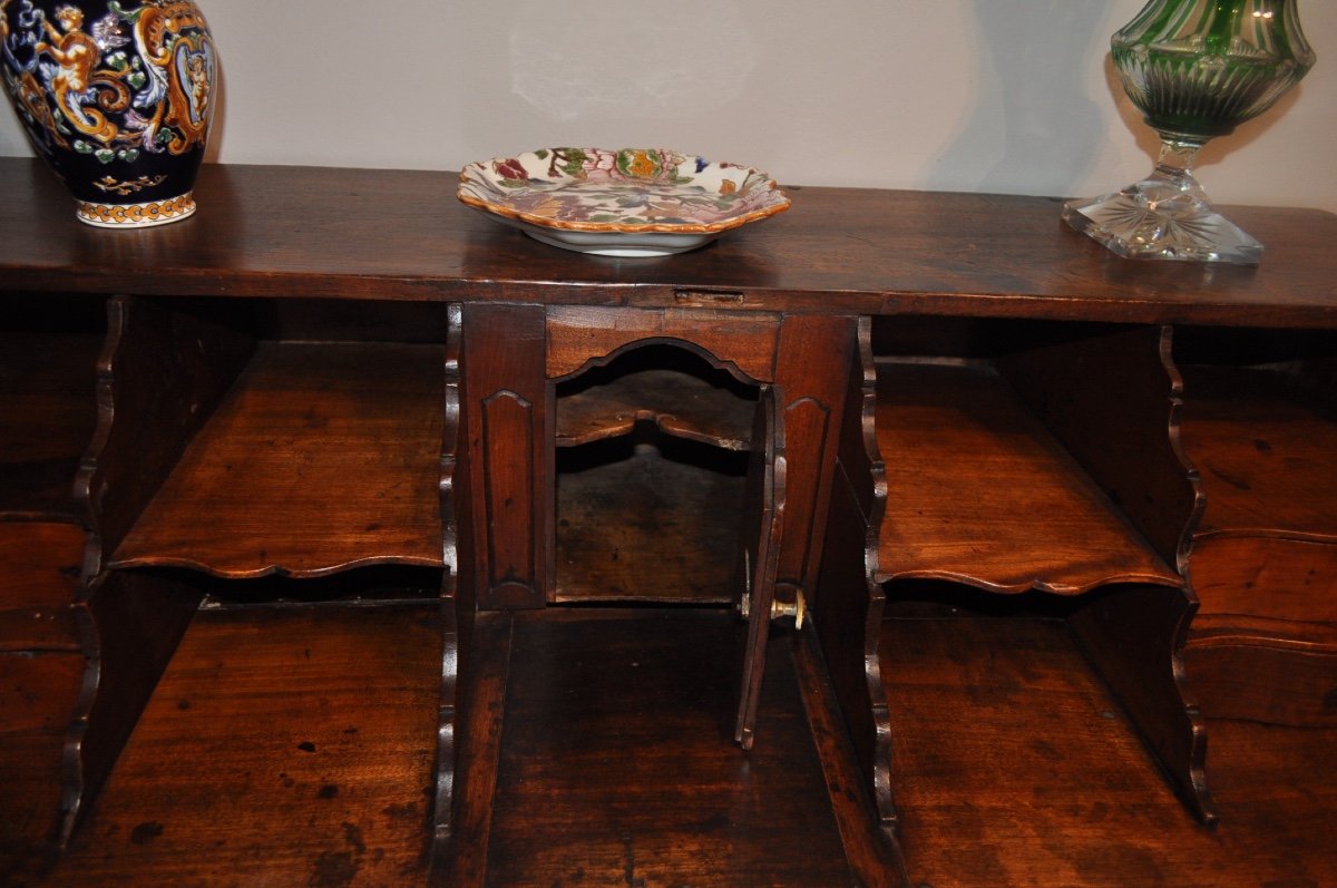 Commode Scribanne galbée d'époque Louis XV En Noyer Massif Meuble Scriban Ancien 18ème-photo-6