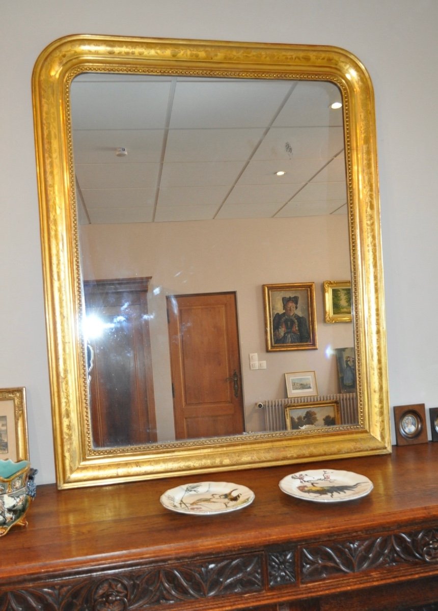 Large Antique 19th Century Louis Philippe Gold Leaf Gilded Mirror With Mercury Glass-photo-2