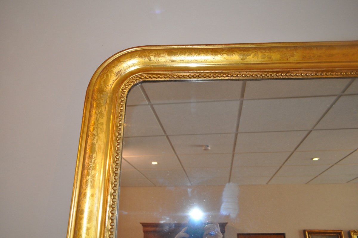 Large Antique 19th Century Louis Philippe Gold Leaf Gilded Mirror With Mercury Glass-photo-1