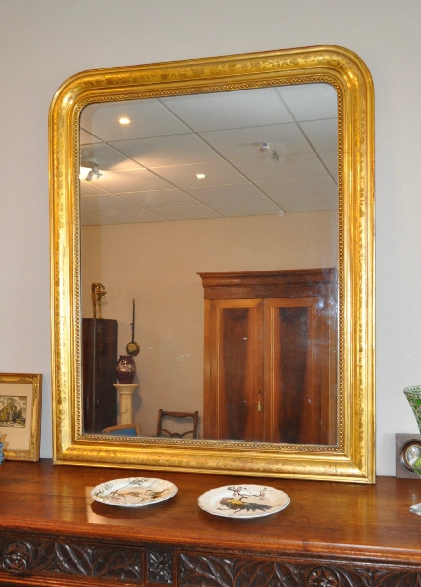 Large Antique 19th Century Louis Philippe Gold Leaf Gilded Mirror With Mercury Glass