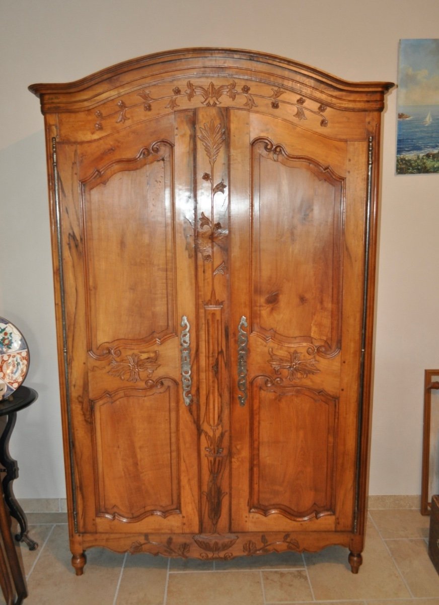 Small Antique Louis XV Cabinet From The Loire Valley With Gendarme's Hat In Pear Wood, 18th Century 