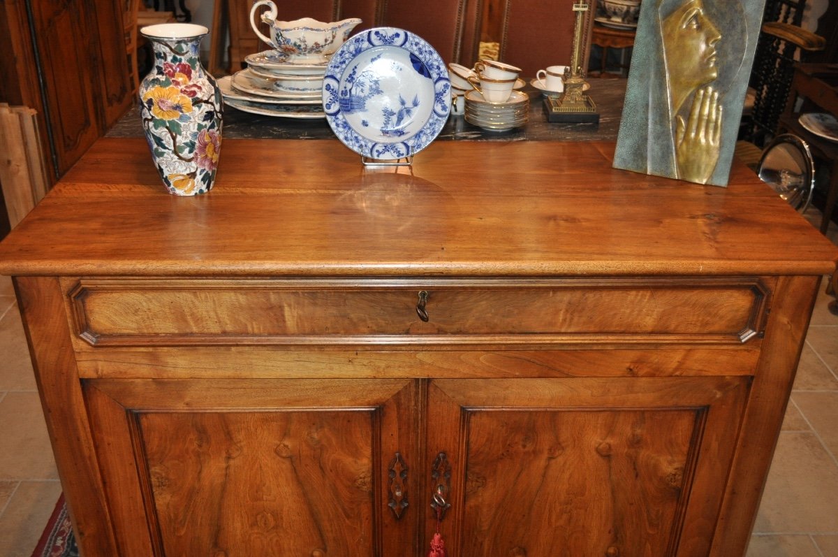 Louis Philippe Buffet In Solid Walnut From The 19th Century, Antique Low Sideboard With Wooden Top -photo-2