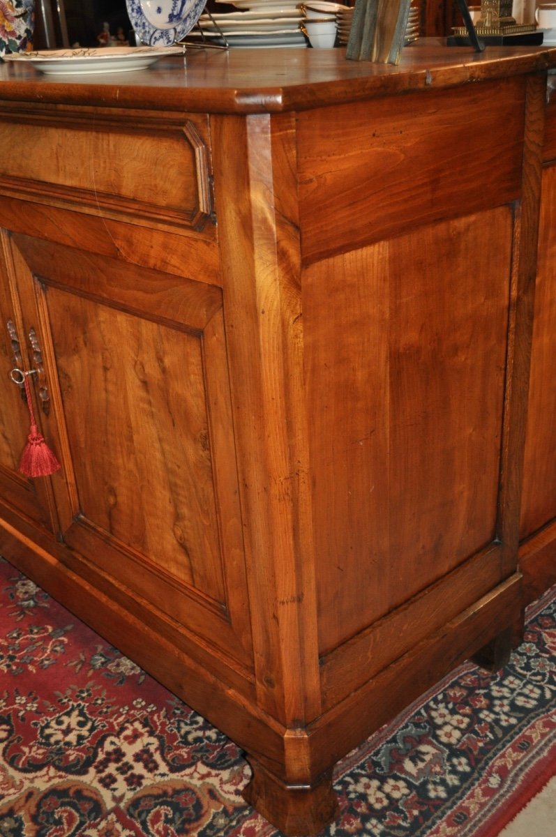 Louis Philippe Buffet In Solid Walnut From The 19th Century, Antique Low Sideboard With Wooden Top -photo-3