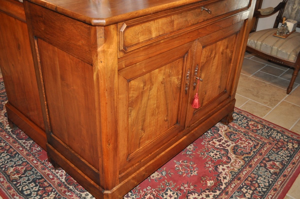 Louis Philippe Buffet In Solid Walnut From The 19th Century, Antique Low Sideboard With Wooden Top -photo-4