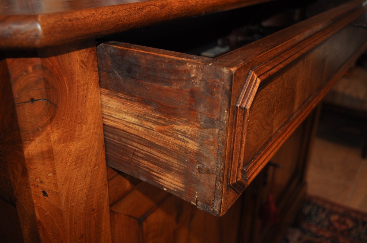 Louis Philippe Buffet In Solid Walnut From The 19th Century, Antique Low Sideboard With Wooden Top -photo-1