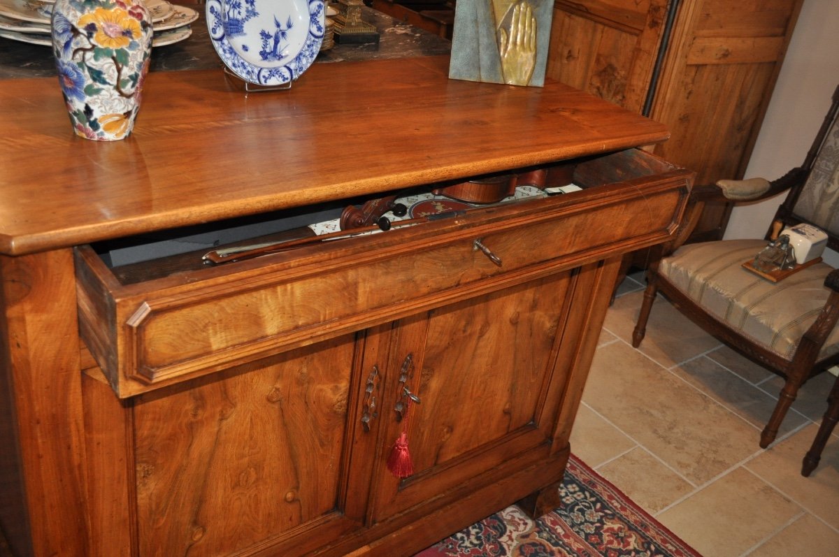 Louis Philippe Buffet In Solid Walnut From The 19th Century, Antique Low Sideboard With Wooden Top -photo-2