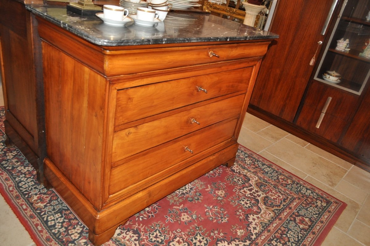 Antique Louis Philippe Chest Of Drawers In Solid Cherry Wood From The 19th Century With Marble Top-photo-2