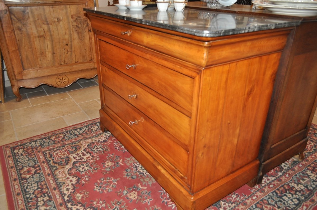 Antique Louis Philippe Chest Of Drawers In Solid Cherry Wood From The 19th Century With Marble Top-photo-3