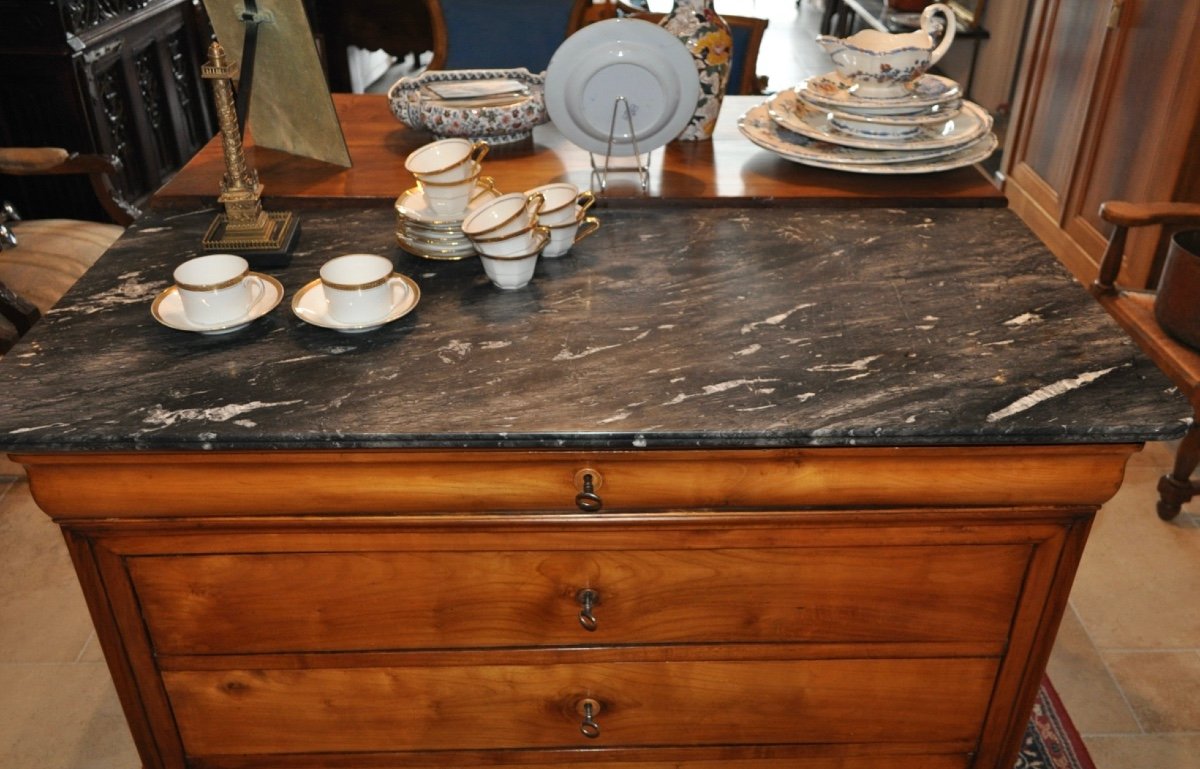 Antique Louis Philippe Chest Of Drawers In Solid Cherry Wood From The 19th Century With Marble Top-photo-4