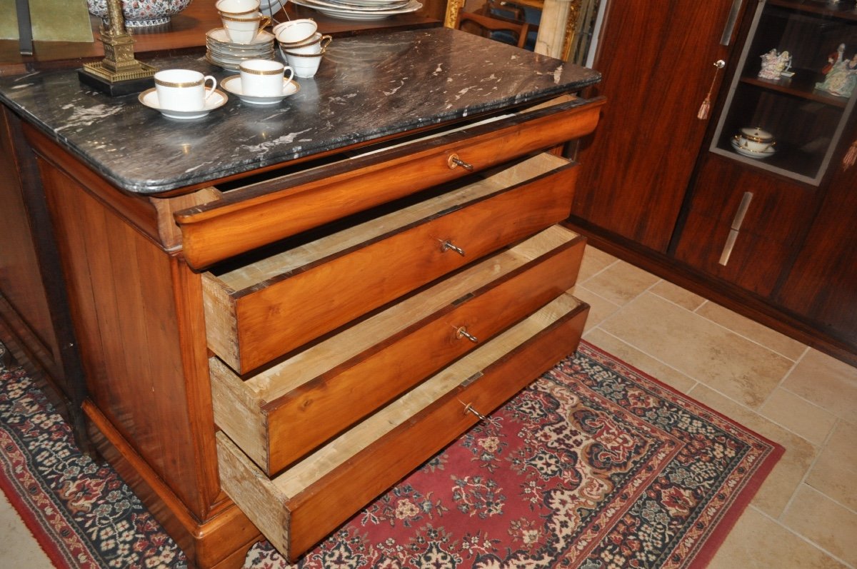 Antique Louis Philippe Chest Of Drawers In Solid Cherry Wood From The 19th Century With Marble Top-photo-1