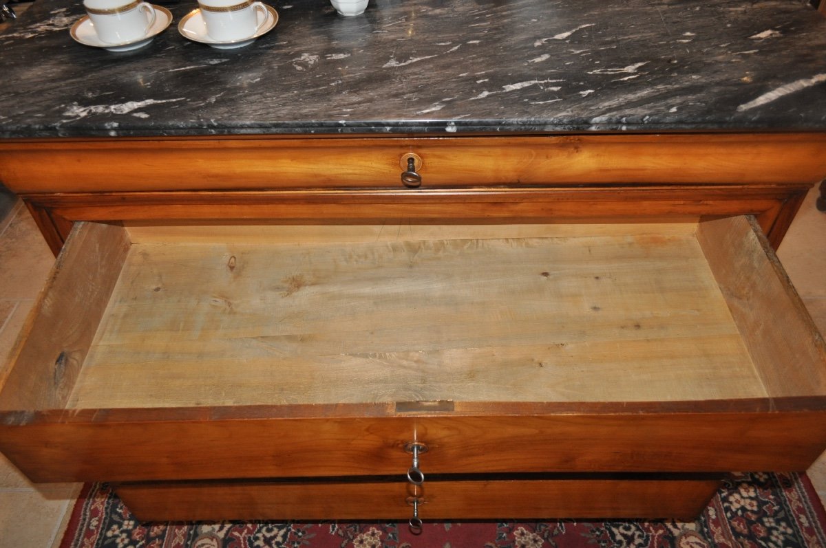 Antique Louis Philippe Chest Of Drawers In Solid Cherry Wood From The 19th Century With Marble Top-photo-3