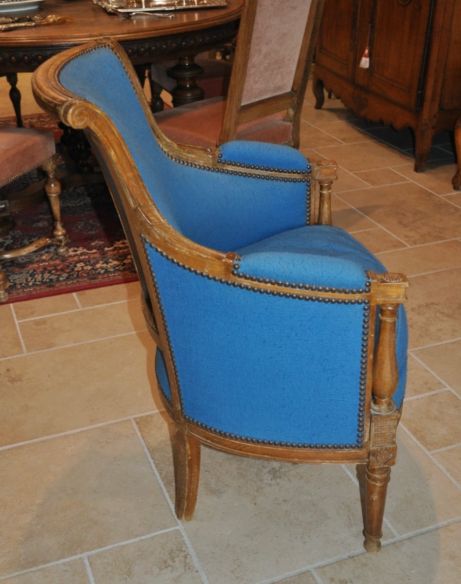 Antique Louis XVI Directoire Style Living Room Early 20th Century Pair Of Armchairs And A Bergère-photo-2