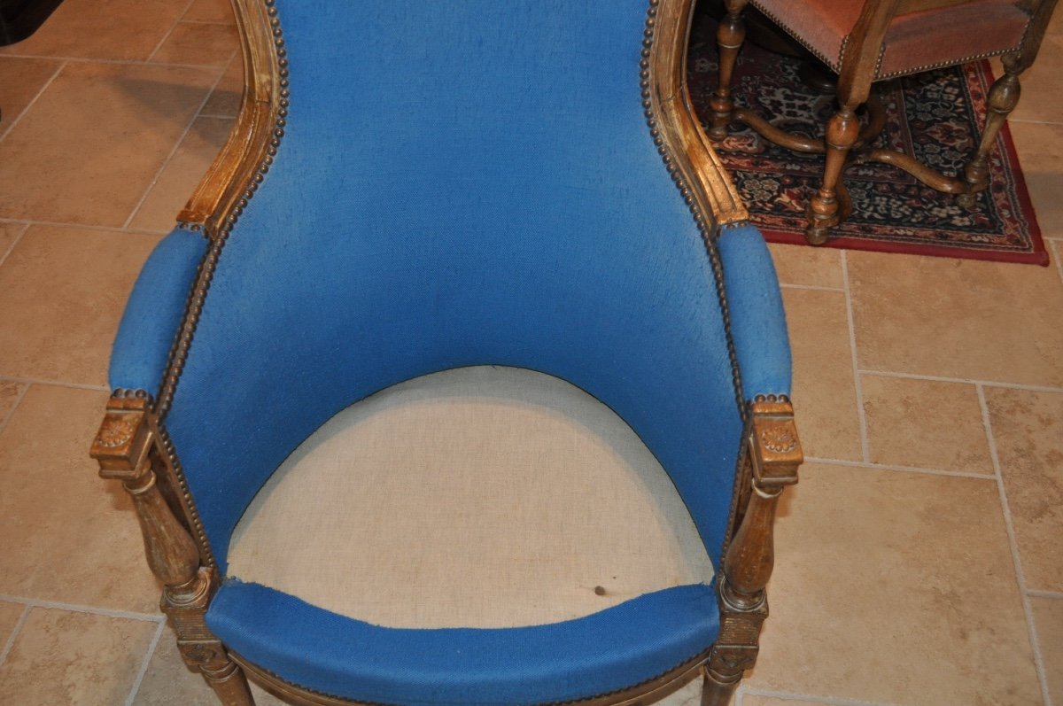 Antique Louis XVI Directoire Style Living Room Early 20th Century Pair Of Armchairs And A Bergère-photo-1