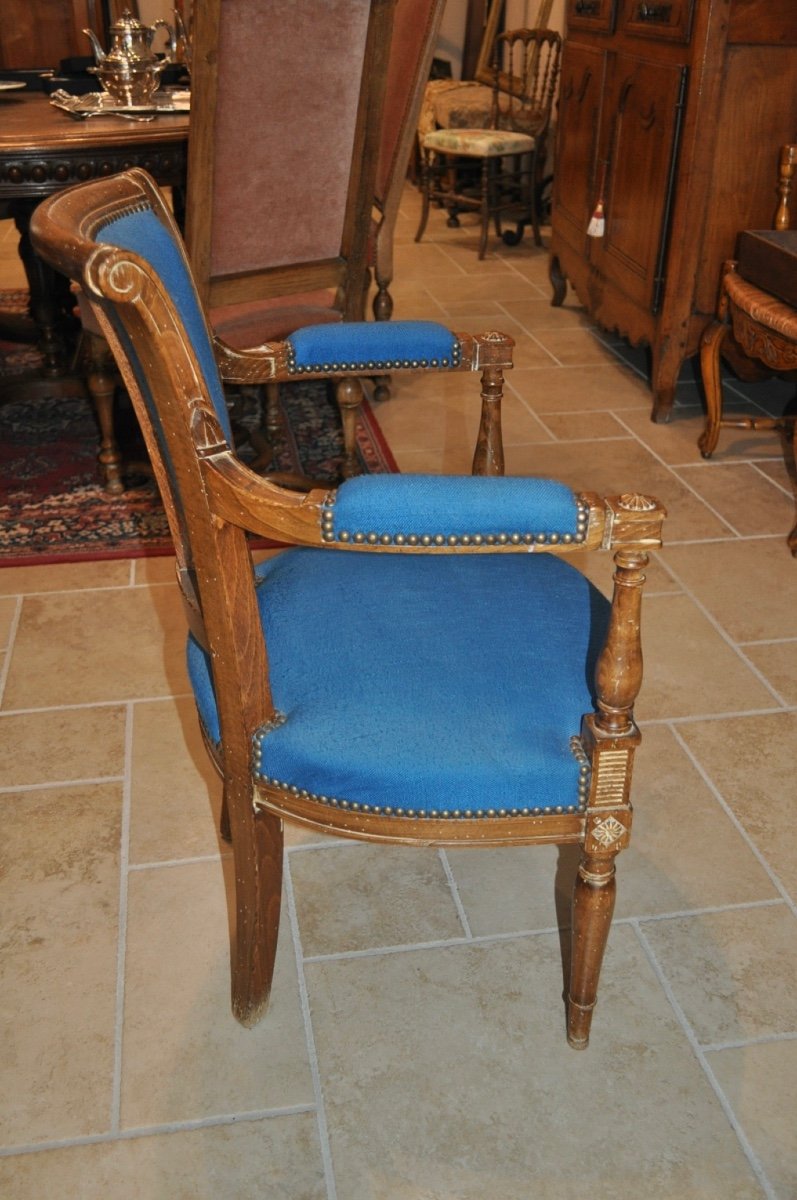 Antique Louis XVI Directoire Style Living Room Early 20th Century Pair Of Armchairs And A Bergère-photo-5