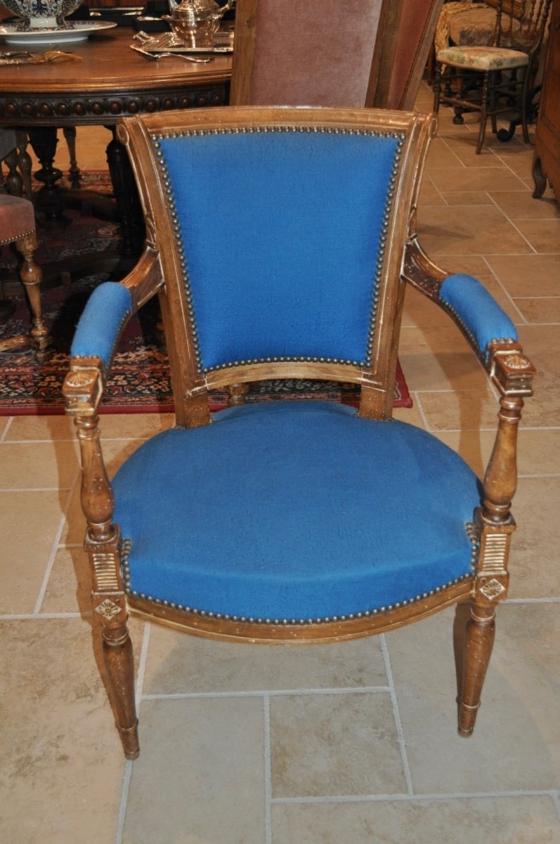 Antique Louis XVI Directoire Style Living Room Early 20th Century Pair Of Armchairs And A Bergère-photo-6